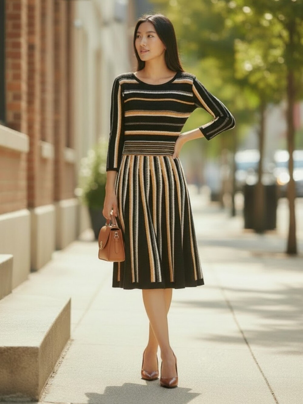 Appraisal Black Multi Colored Knit Dress - Misses Small